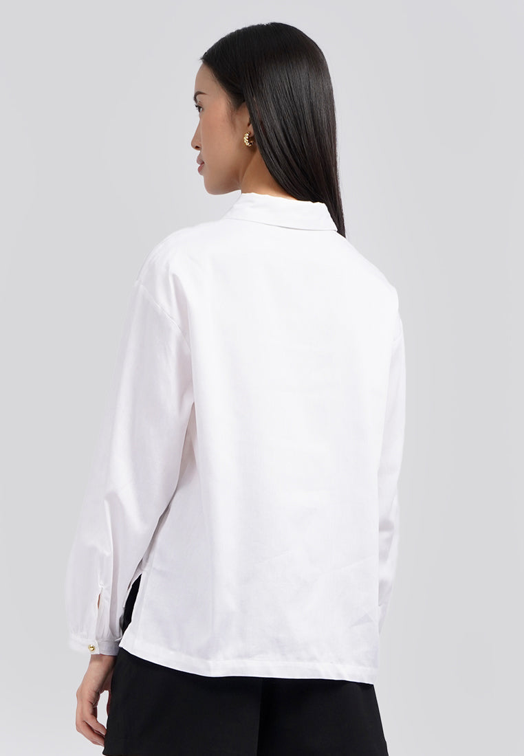Puff Sleeves Collared Blouse Off White