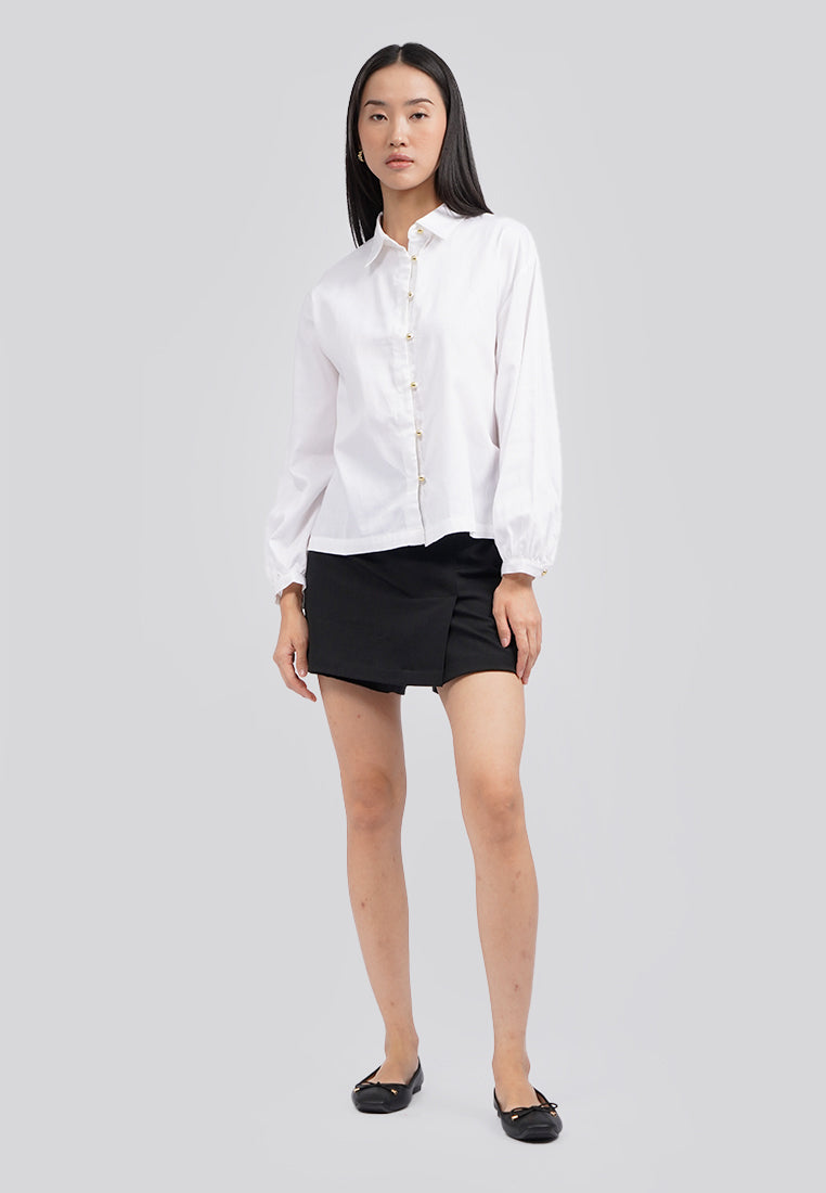 Puff Sleeves Collared Blouse Off White