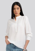 Mandarin Collar Half Placket Blouse Off White