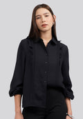 Long Sleeve Raffled Pintuck Blouse