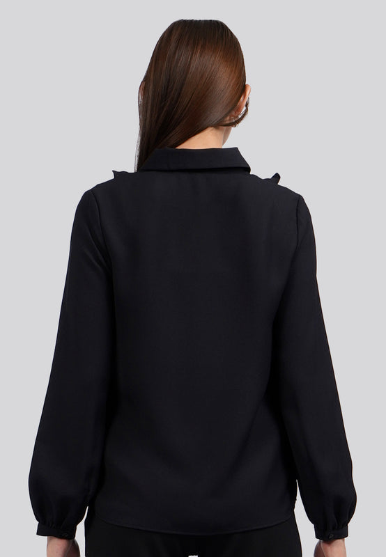Long Sleeve Raffled Pintuck Blouse
