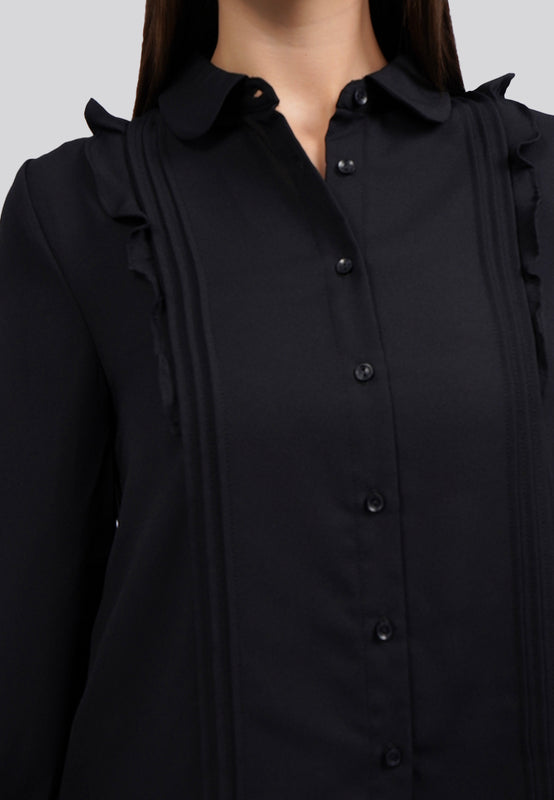 Long Sleeve Raffled Pintuck Blouse