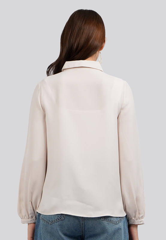 Long Sleeve Raffled Pintuck Blouse