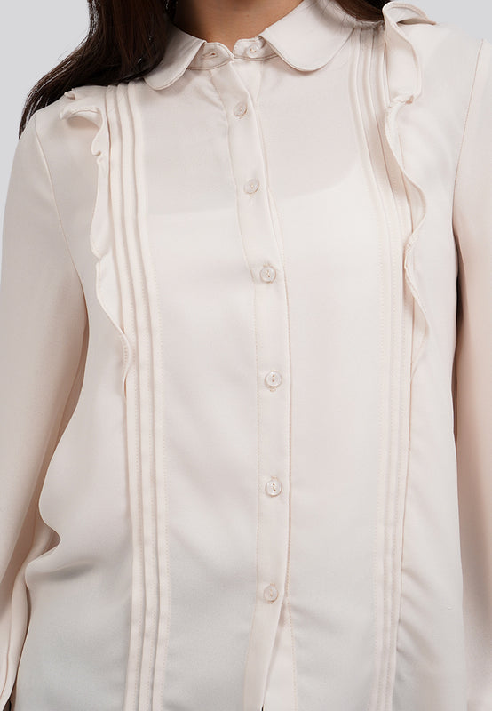 Long Sleeve Raffled Pintuck Blouse