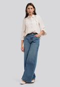 Long Sleeve Raffled Pintuck Blouse