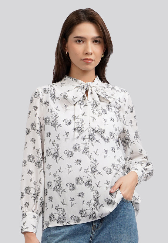 Tie Neck Printed Blouse