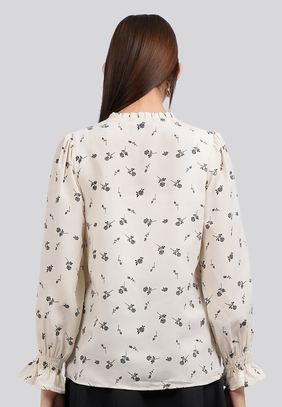 Long Sleeve Printed Ruffle Blouse