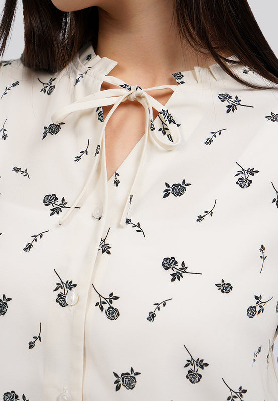 Long Sleeve Printed Ruffle Blouse