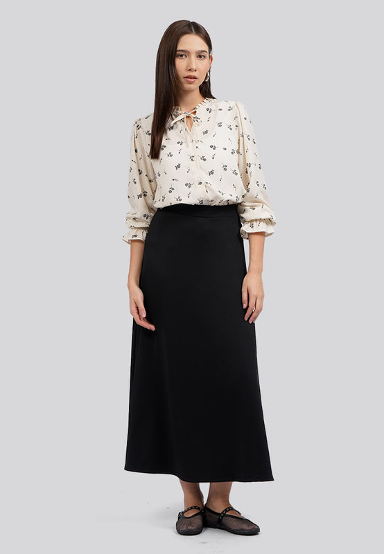 Long Sleeve Printed Ruffle Blouse
