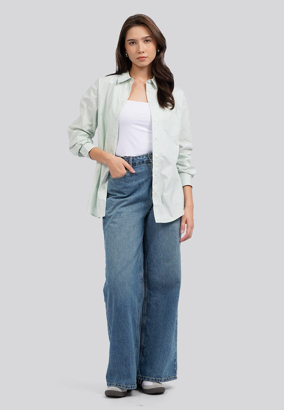 Oversized Long Sleeve Stripes Shirt