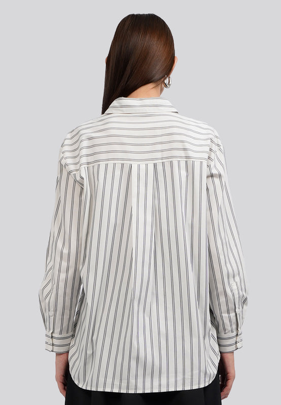 Oversized Long Sleeve Stripes Shirt