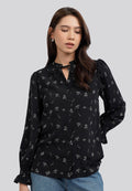 Long Sleeve Printed Ruffle Blouse