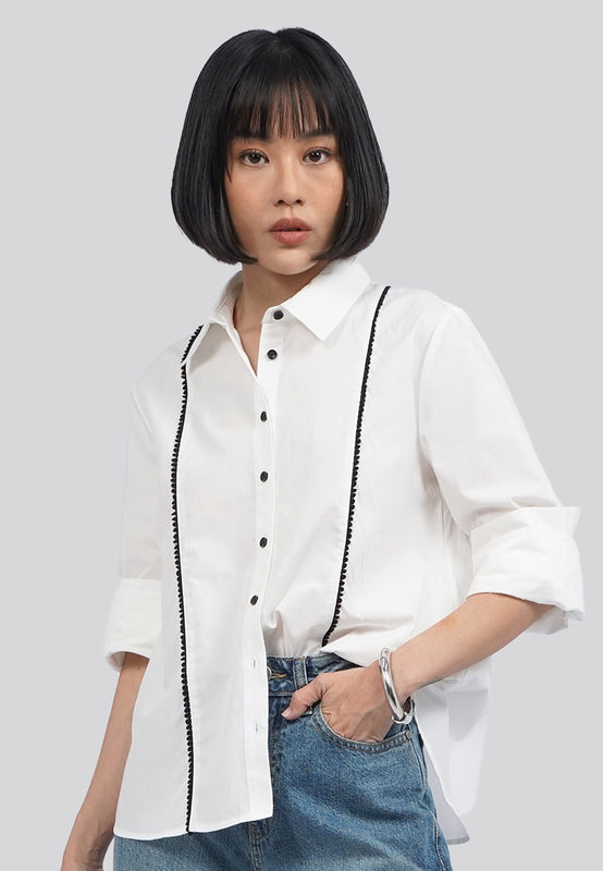 Lace Trim Long Sleeve Blouse