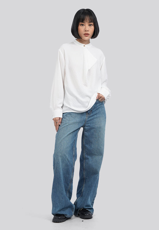 Draped Panel Long Sleeve Blouse