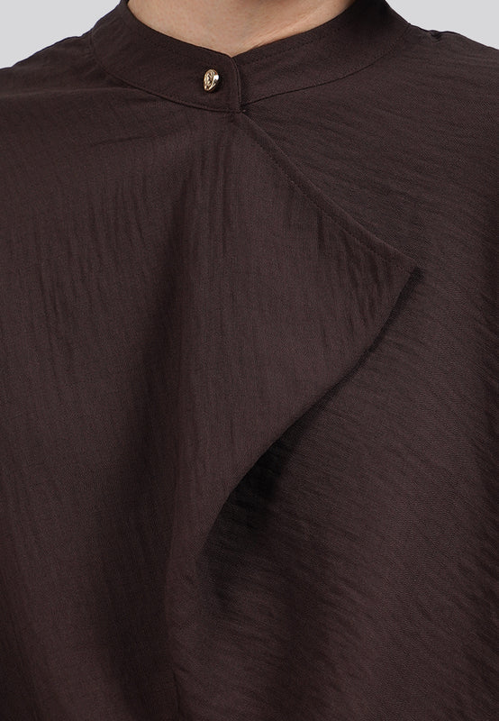 Draped Panel Long Sleeve Blouse