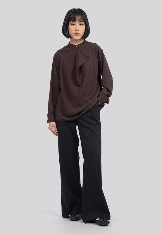 Draped Panel Long Sleeve Blouse