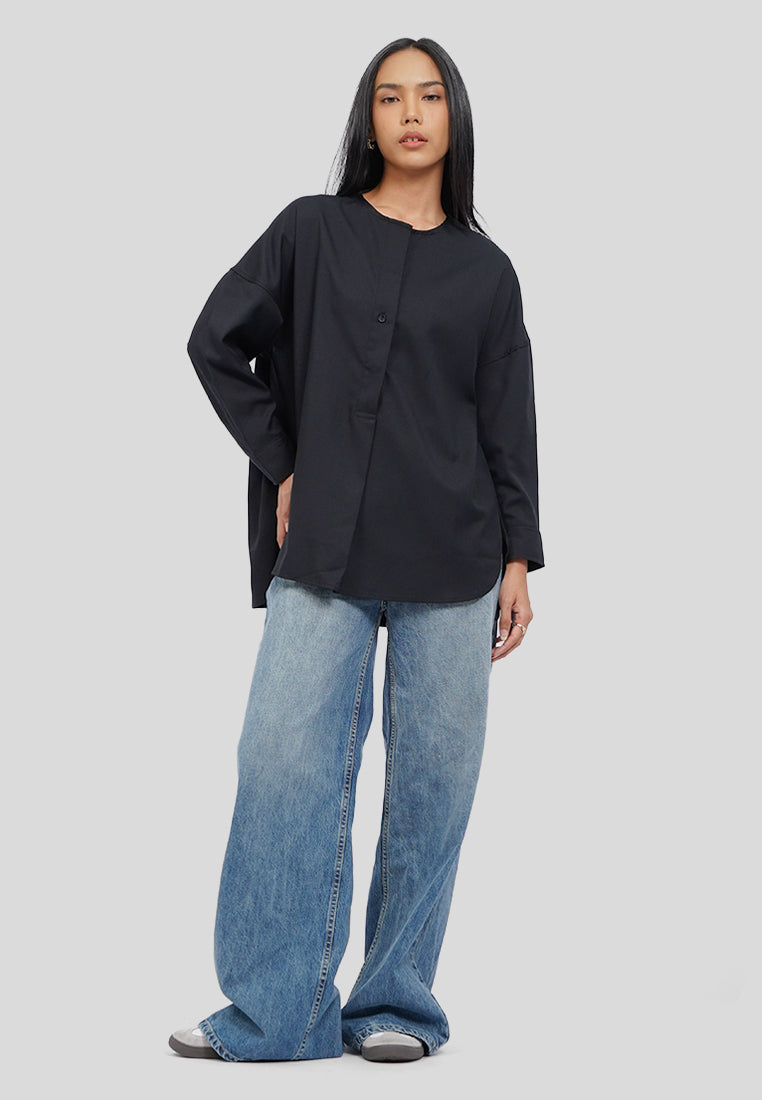 Button Tab Batwing Blouse