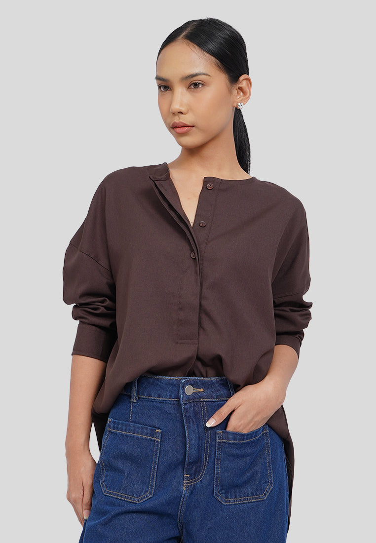 Button Tab Batwing Blouse