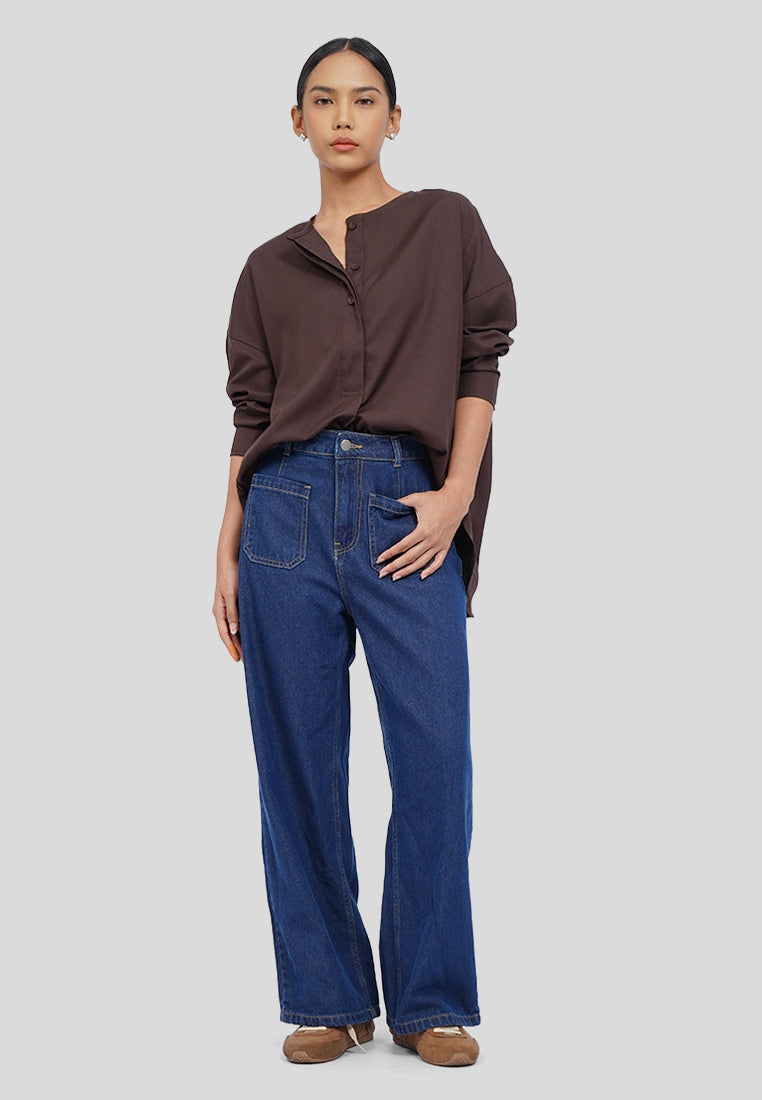 Button Tab Batwing Blouse