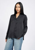 V-Neck Collared Satin Shirt