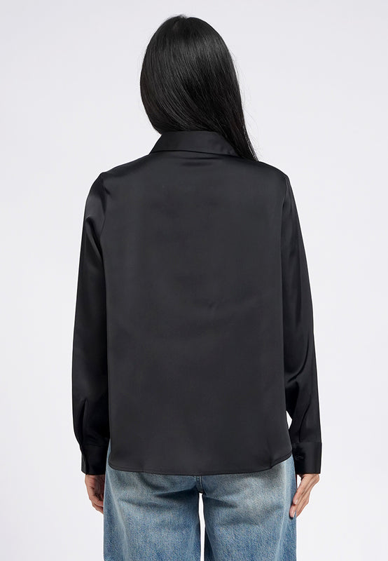 V-Neck Collared Satin Shirt