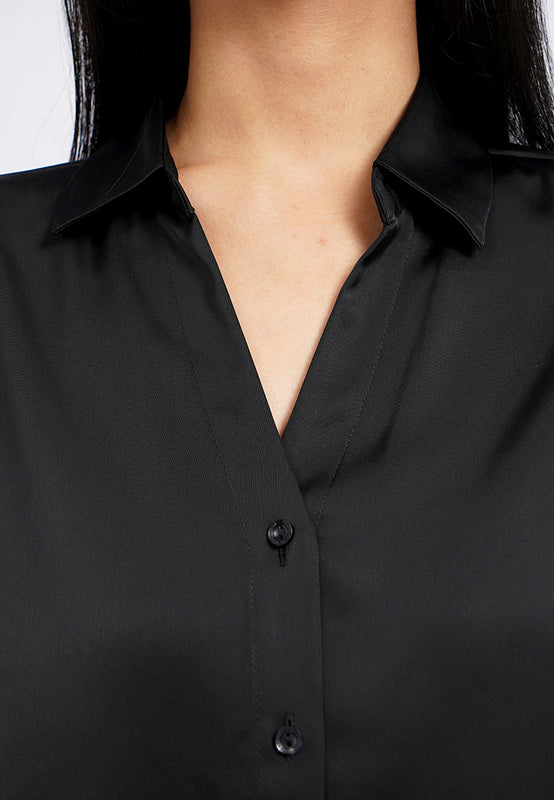 V-Neck Collared Satin Shirt