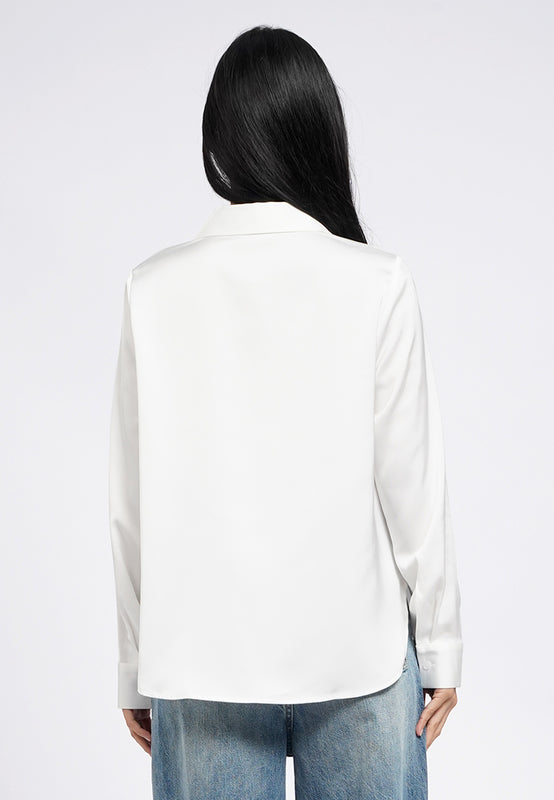 V-Neck Collared Satin Shirt