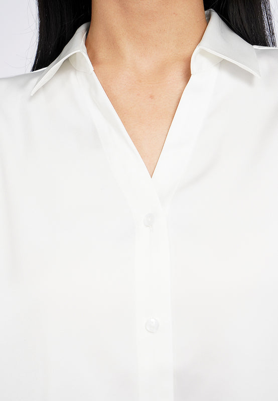 V-Neck Collared Satin Shirt