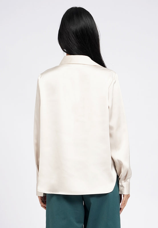 V-Neck Collared Satin Shirt