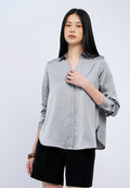 V-Neck Collared Satin Shirt