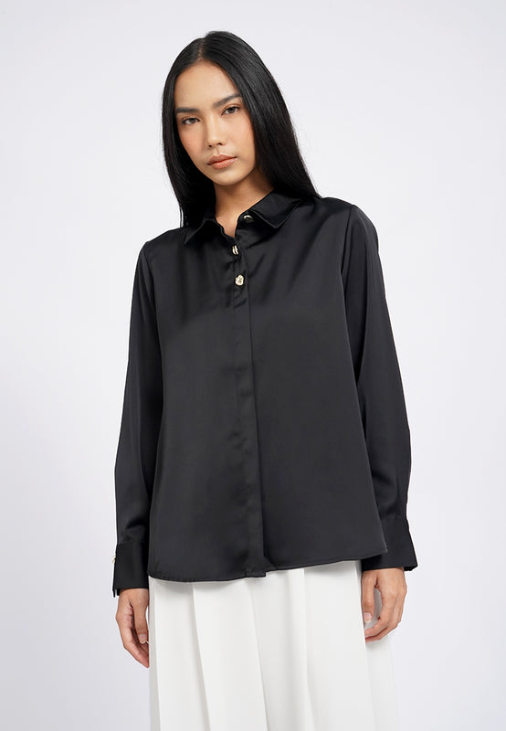 Satin Shirt with Fancy Button
