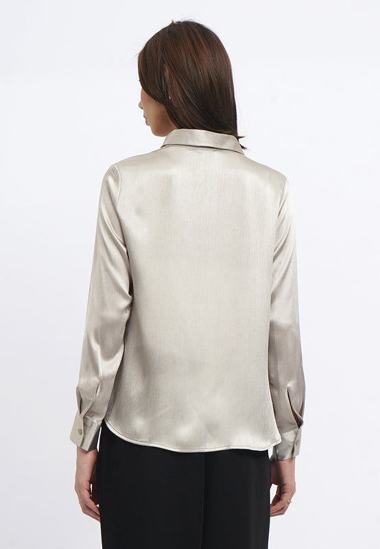 Long Sleeve V-Neck Crinkle Blouse