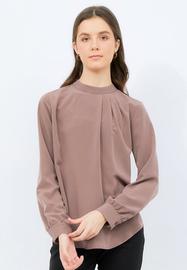 Long Sleeve Blouse with Stand Collar
