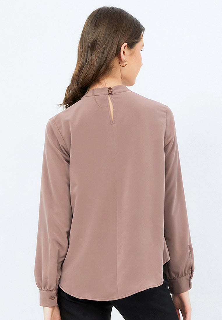 Long Sleeve Blouse with Stand Collar