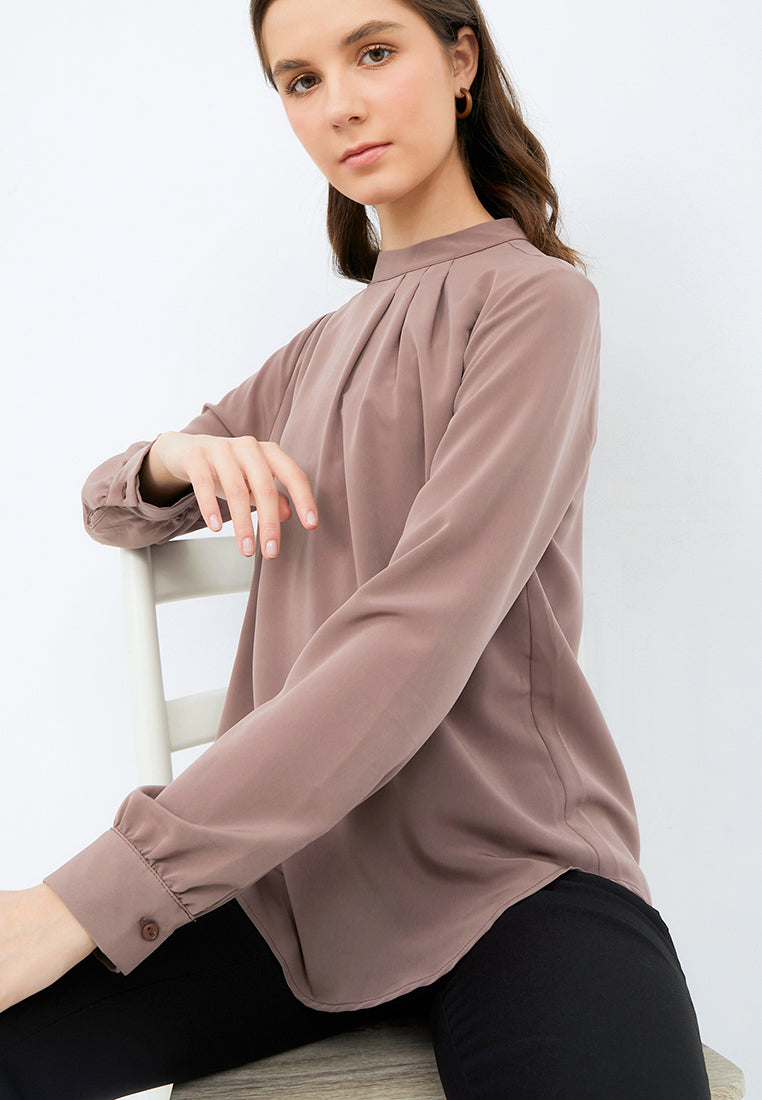Long Sleeve Blouse with Stand Collar