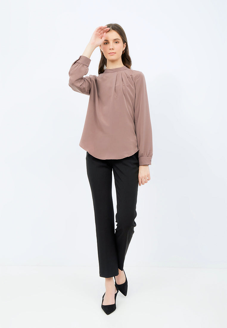 Long Sleeve Blouse with Stand Collar