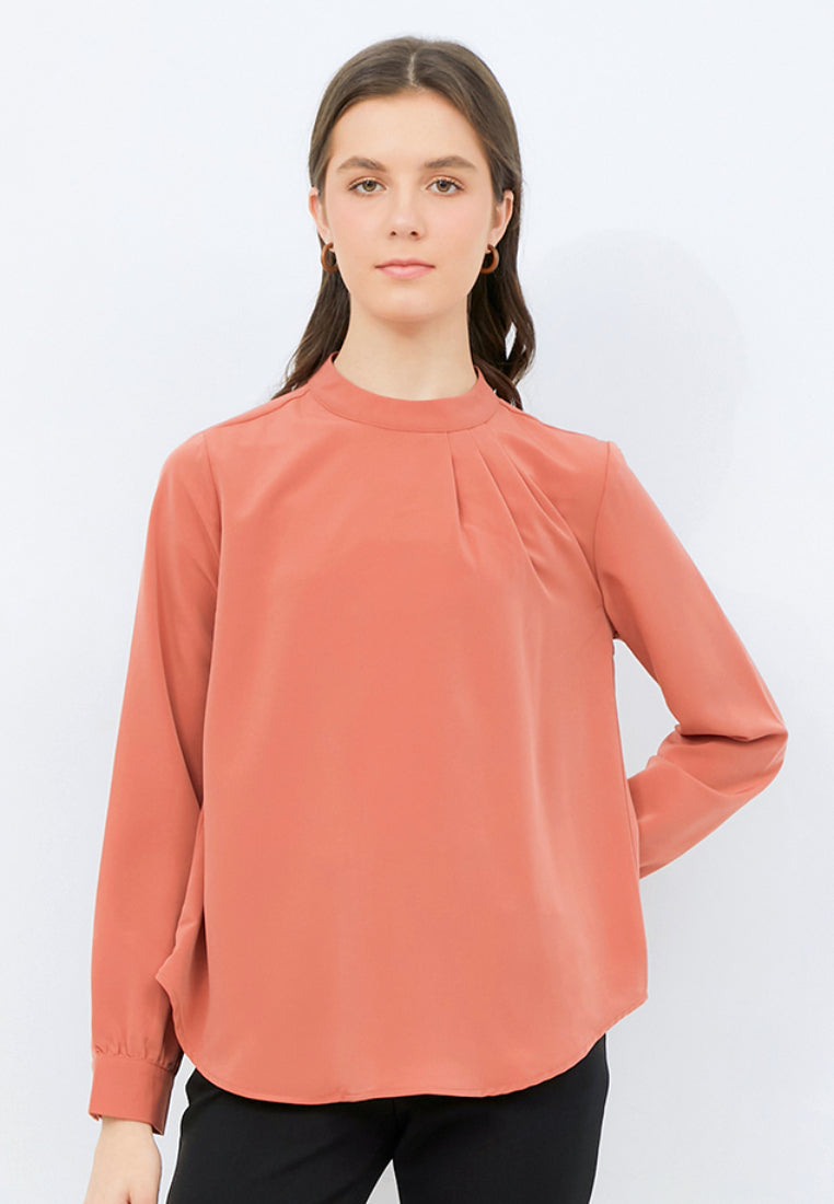 Long Sleeve Blouse with Stand Collar
