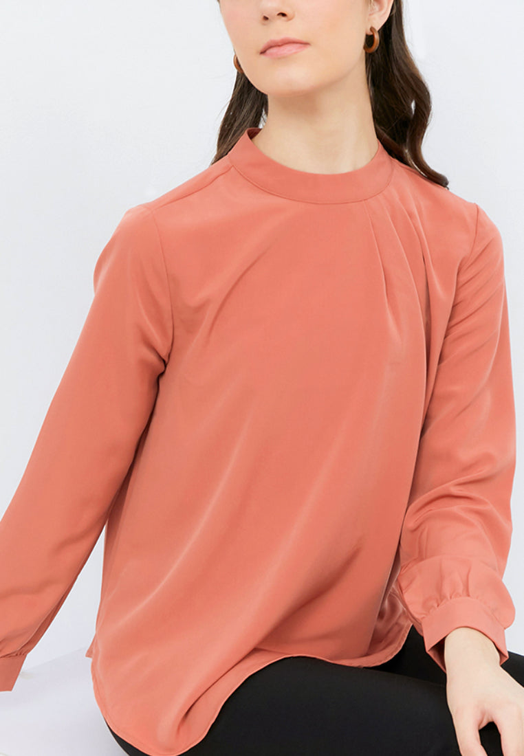 Long Sleeve Blouse with Stand Collar
