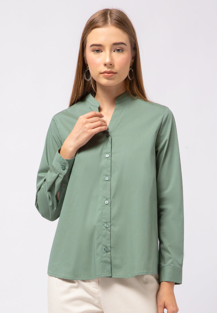 Band Collar Long Sleeve Blouse
