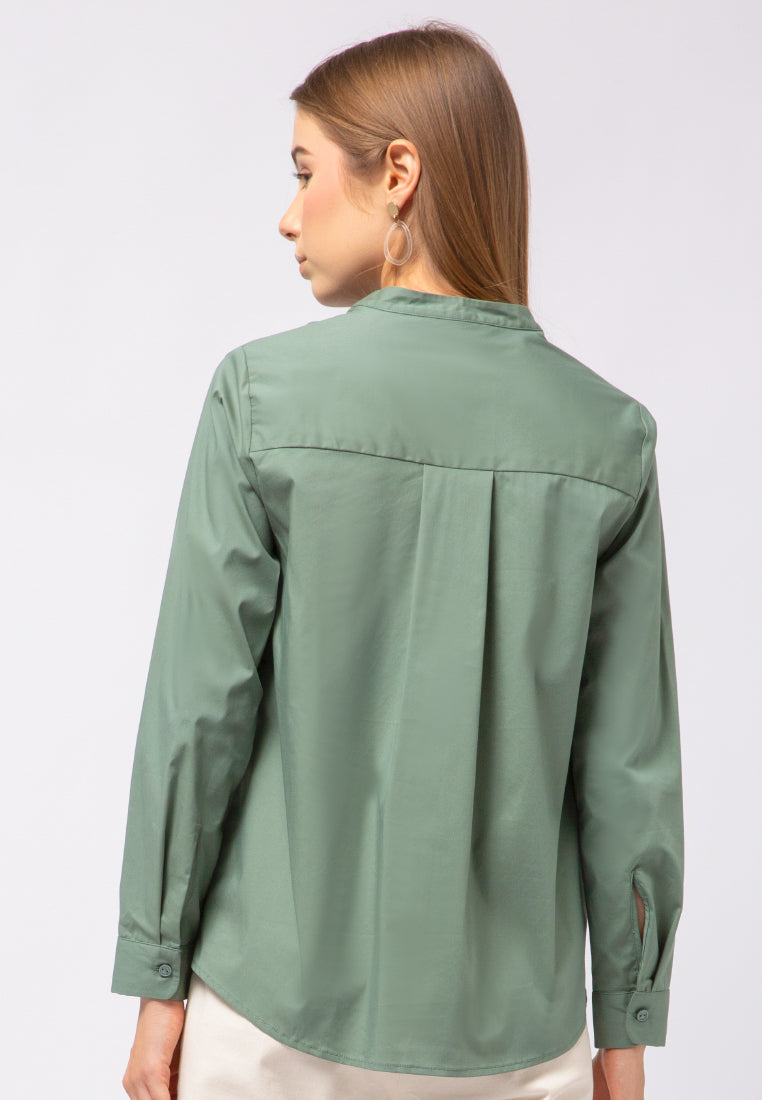 Band Collar Long Sleeve Blouse
