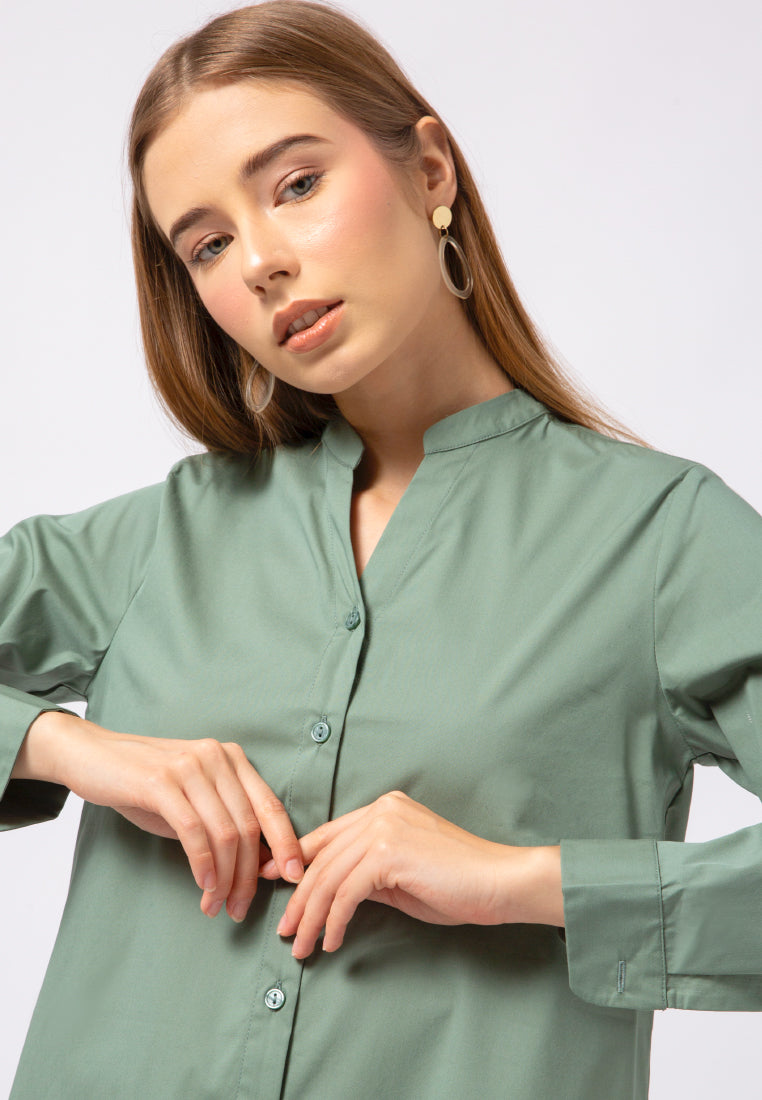 Band Collar Long Sleeve Blouse