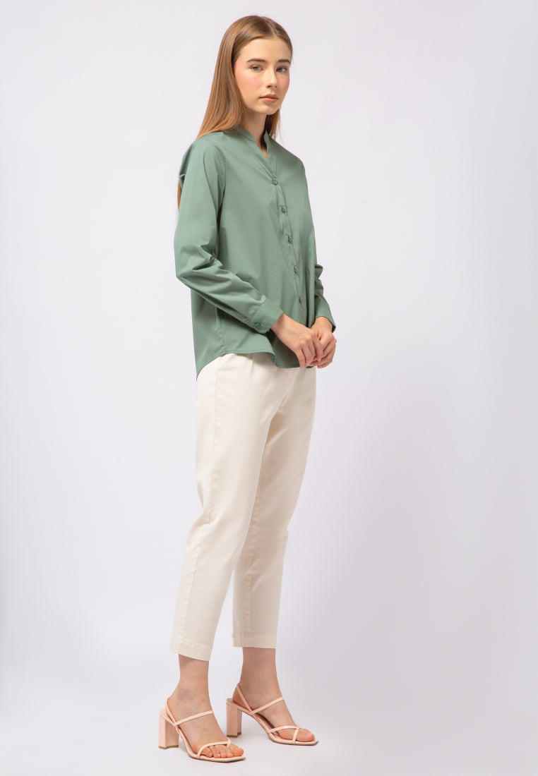 Band Collar Long Sleeve Blouse