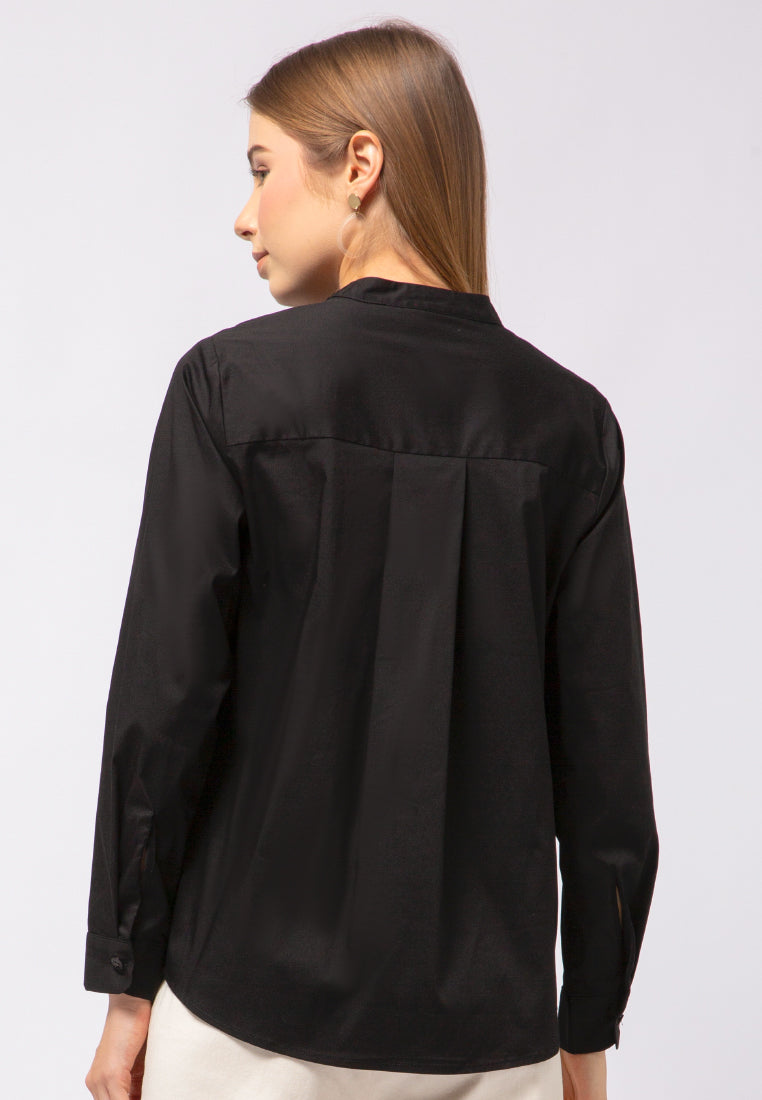 Band Collar Long Sleeve Blouse