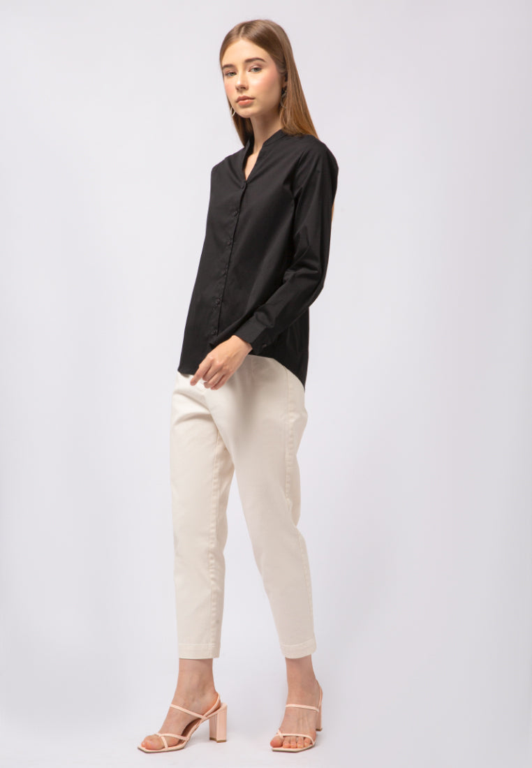 Band Collar Long Sleeve Blouse