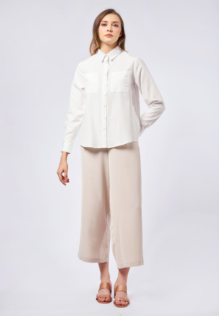 Double Pocket Long Sleeve Blouse