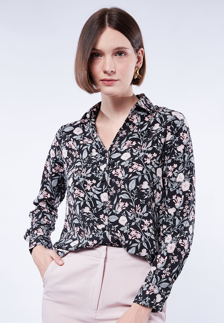 Printed V-Neck Long Sleeve Blouse
