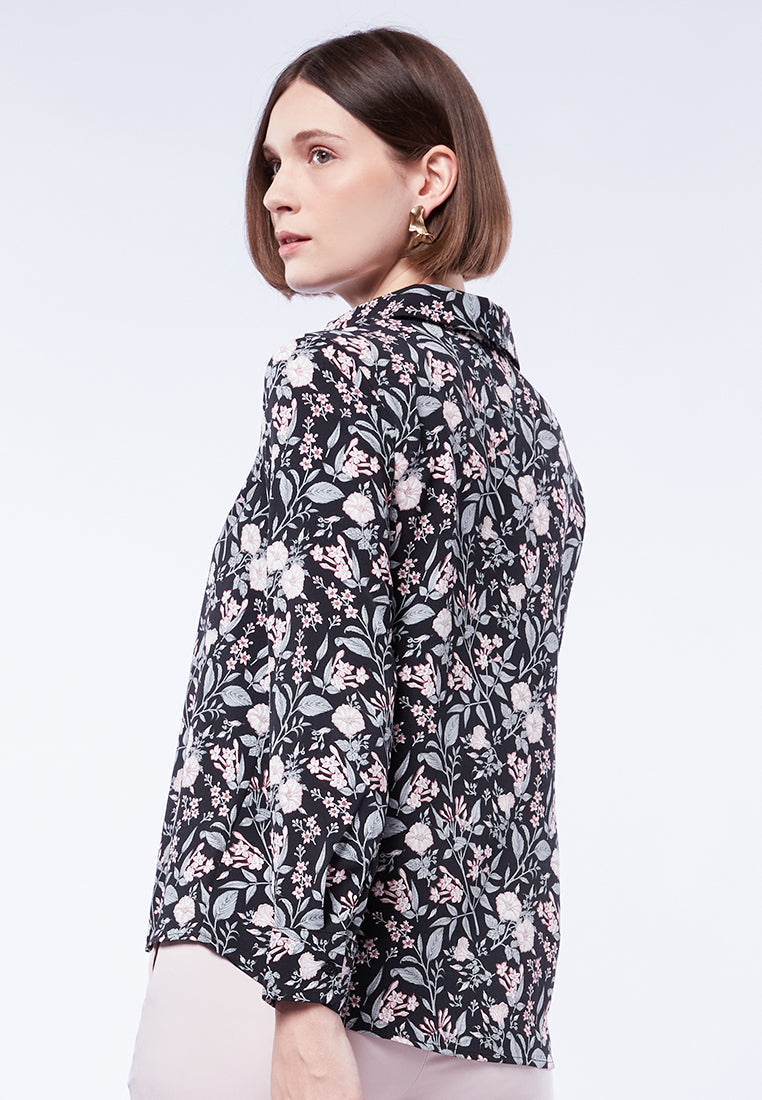 Printed V-Neck Long Sleeve Blouse