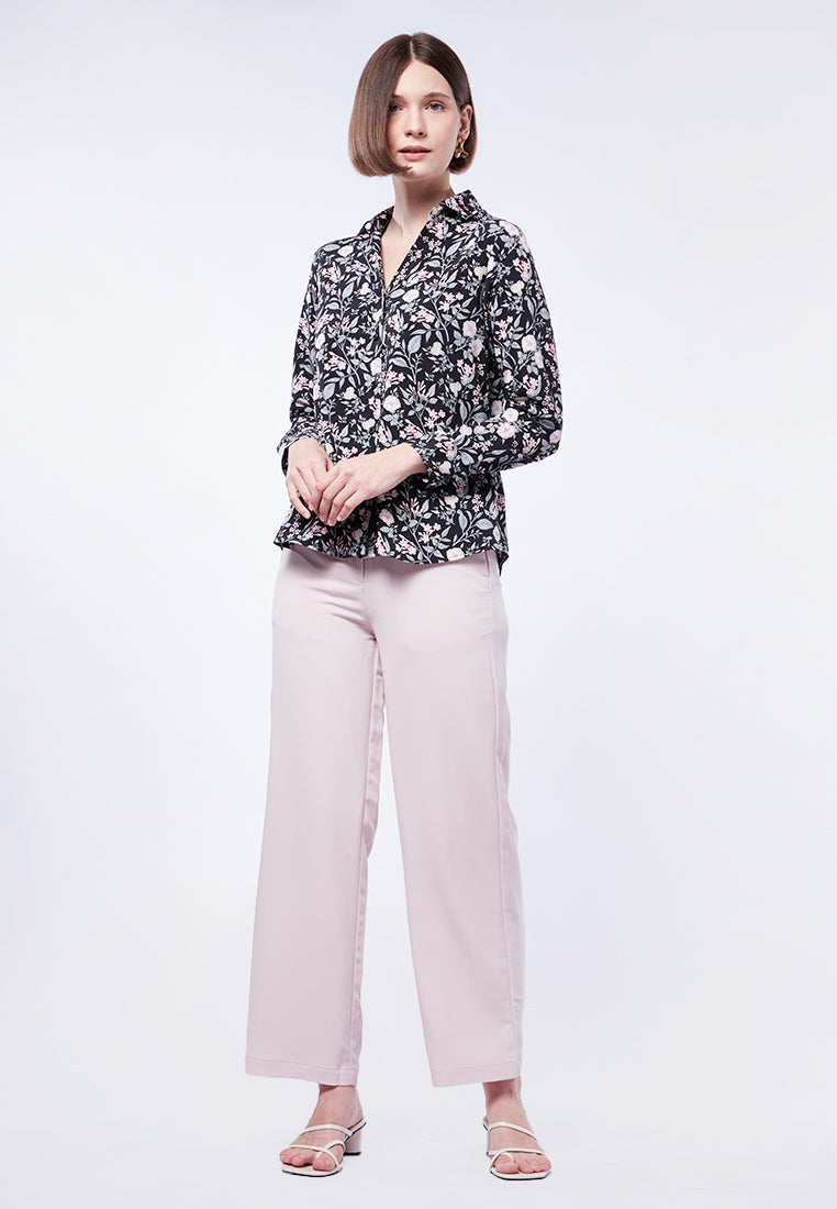 Printed V-Neck Long Sleeve Blouse
