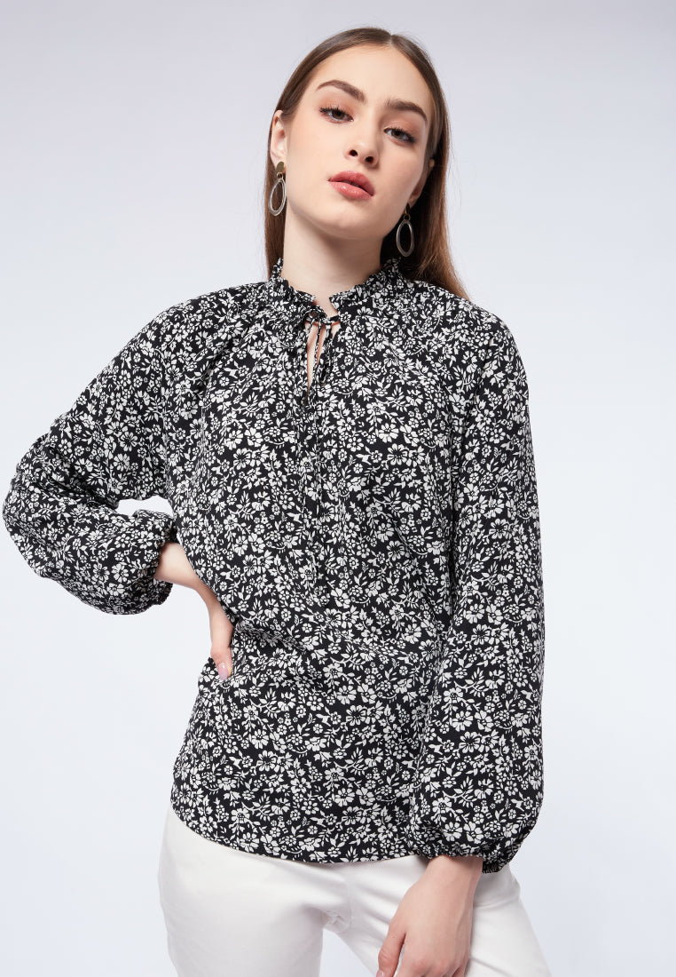 Printed Balloon Sleeve Blouse