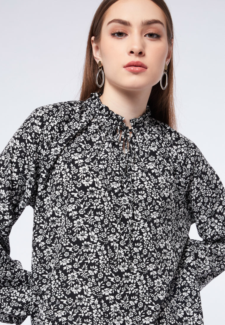 Printed Balloon Sleeve Blouse
